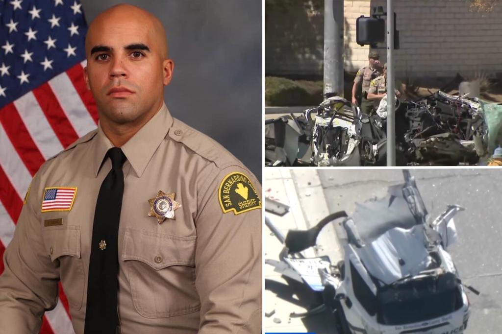 California sheriff’s deputy killed after patrol vehicle splits in two during car chase 1 san bernardino deputy killed car 100661055
